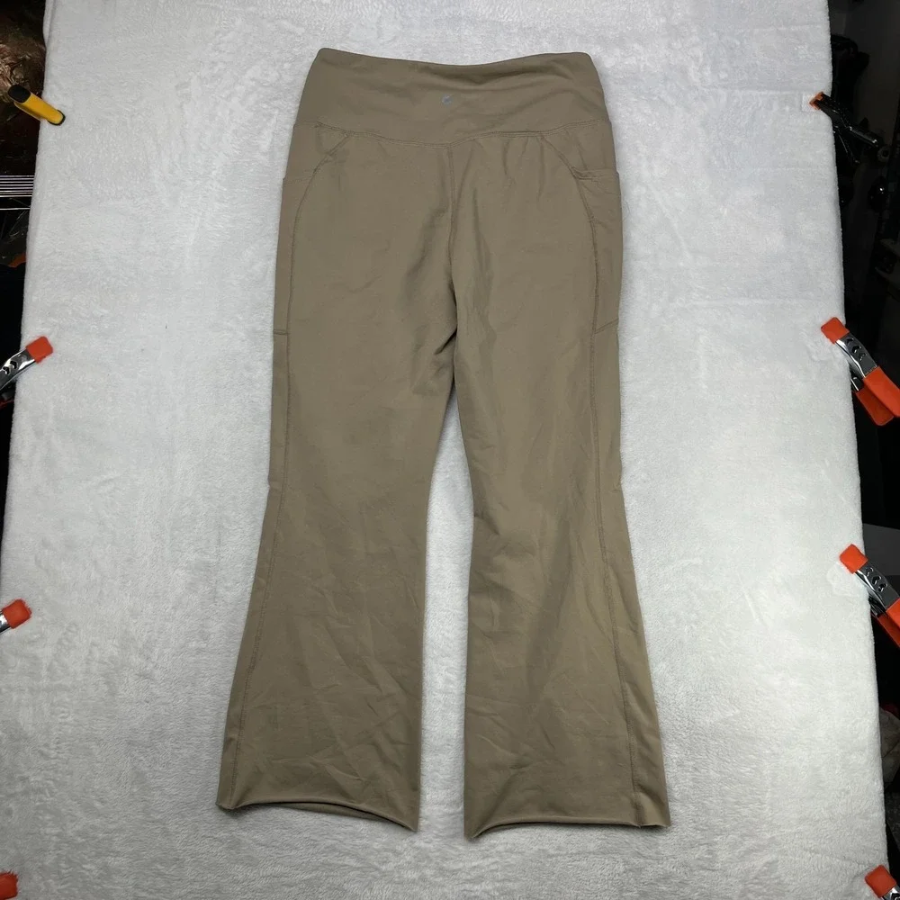 Women's Flare Yoga Pants Tan Brown High Rise Crossover Waist‎ Athleisure - 30x26